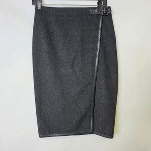 Danier Wool leather trim  faux wrap midi skirt
